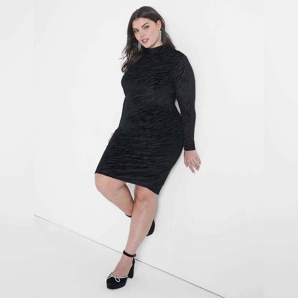Lane Bryant Women’s Black Zebra Burnout Bodycon Mock Neck Dress Size 18